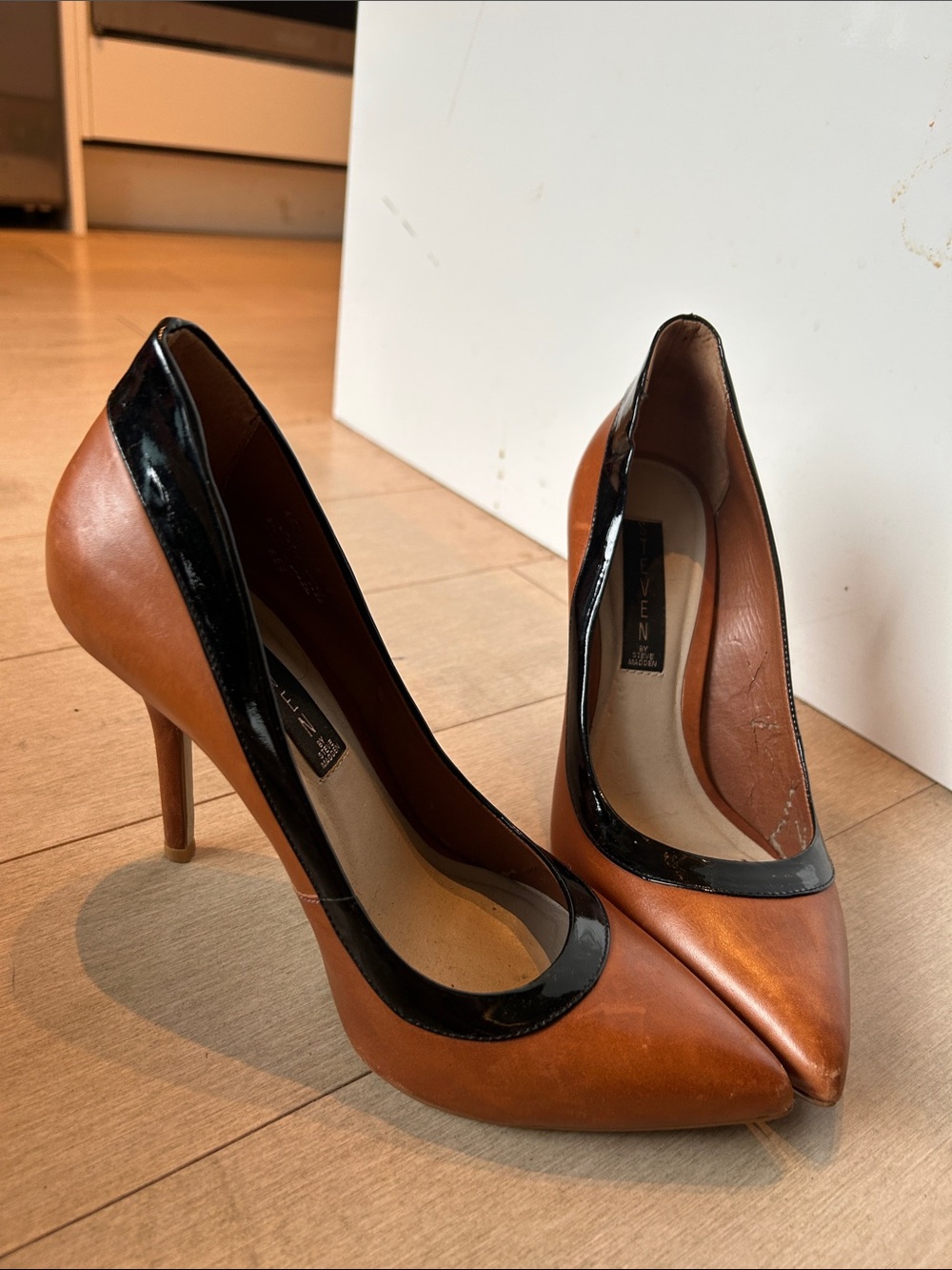 Steven By Steve Madden Brown and Black Pointed-Toe Pumps